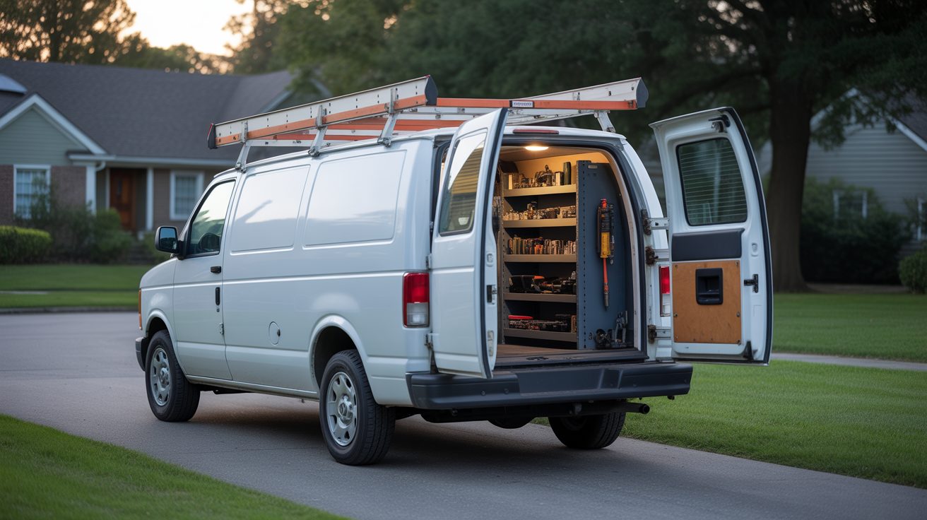Unmarked service van staged near a property in Adelaide